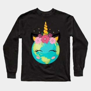 Earth Day Unicorn Cute Girls Long Sleeve T-Shirt